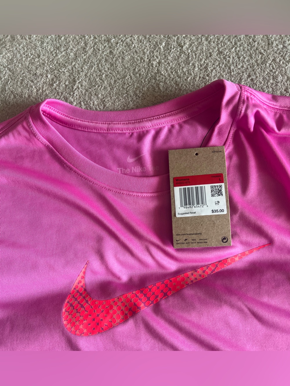 NWT Nike Pink and Coral Dot Swoosh Performance Tee - Picture 3 of 4